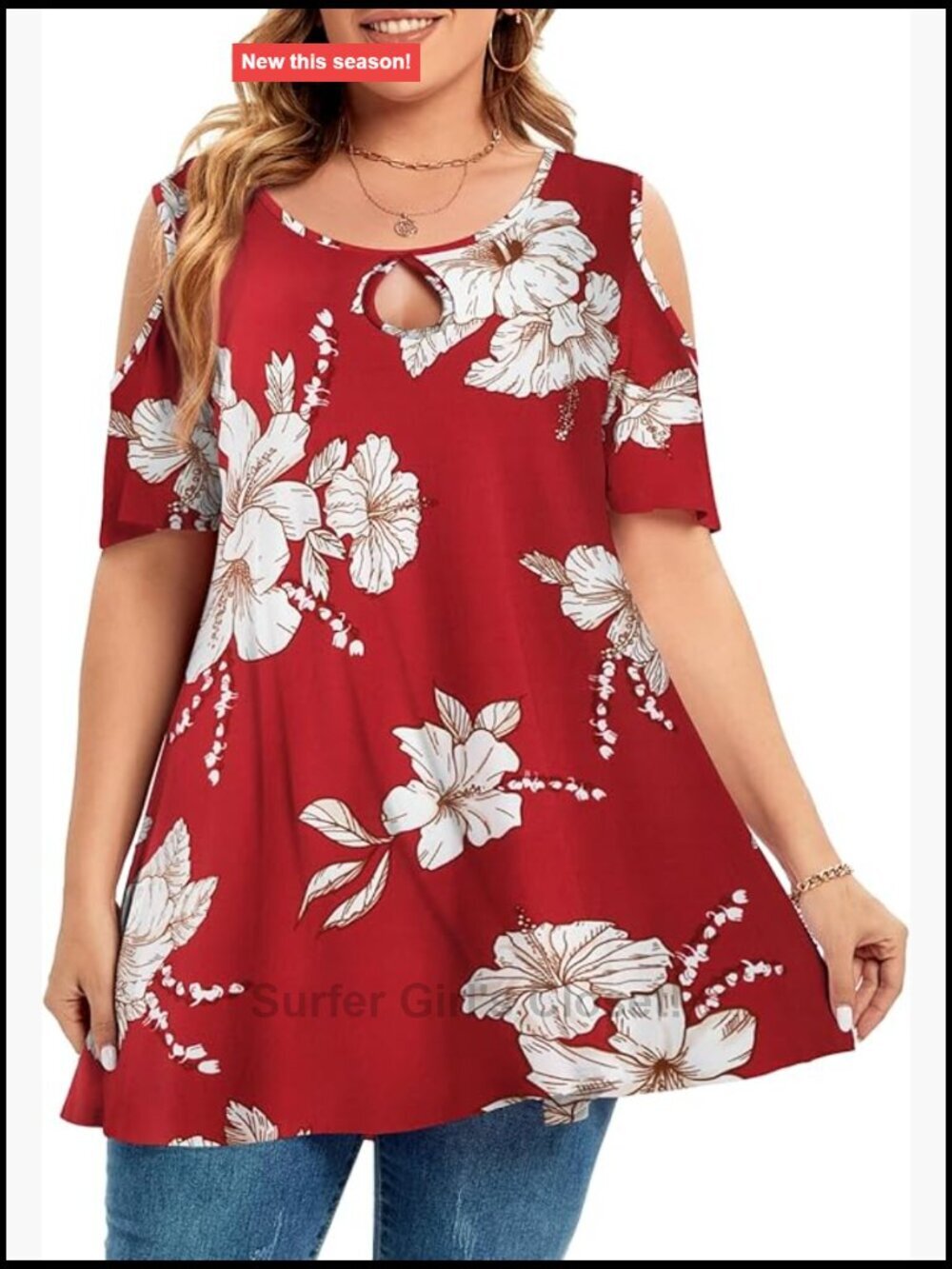 Plus Size Cold Shoulder Ruffle Sleeve Tunic Tops for Women Sexy Keyhole Neck